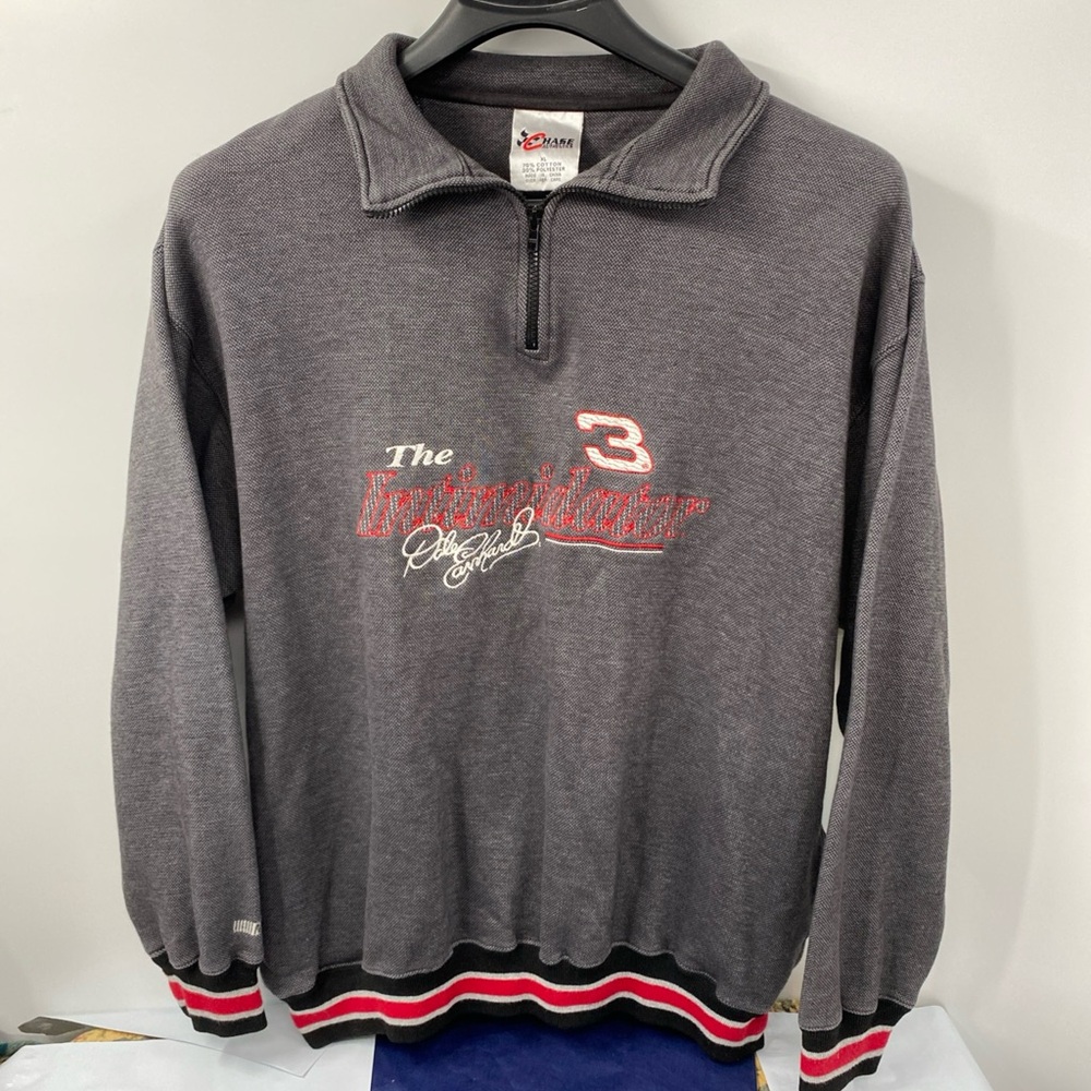 Unbranded Men’s Charcoal Quarter-Zip Pullover Sweater with Red Trim